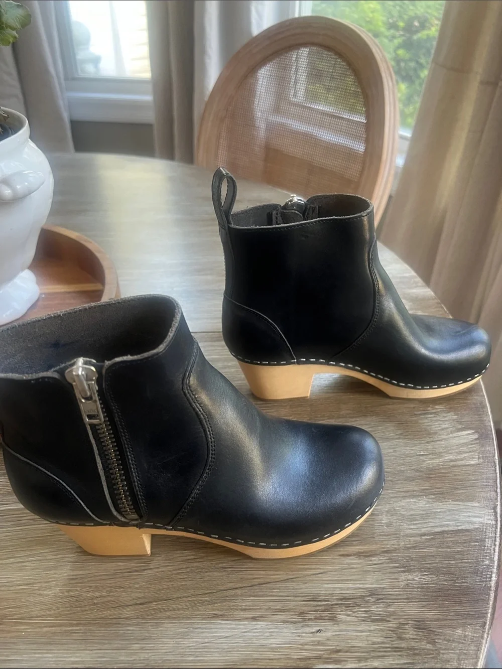 Swedish Hasbeens Black Leather Ankle Booties